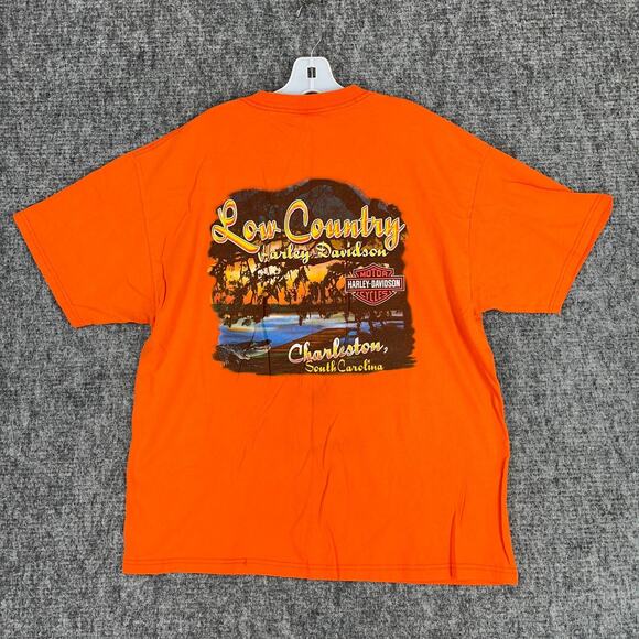 Harley Davidson Mens Low Country Charleston SC XL made USA Orange Tee Beefy-T - Picture 1 of 9